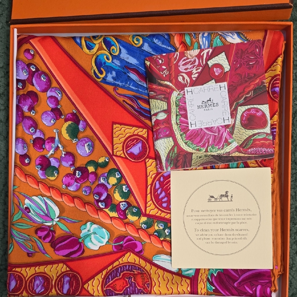 Hermes Orange Multi-Color Silk Scarf